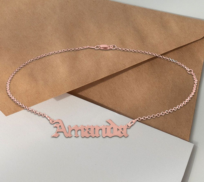 14K Rose-Plated Personalized Adjustable Name Ankle Bracelet — View 4