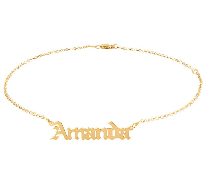 14K Gold Plated Personalized Adjustable Name An kle Bracelet — View 3