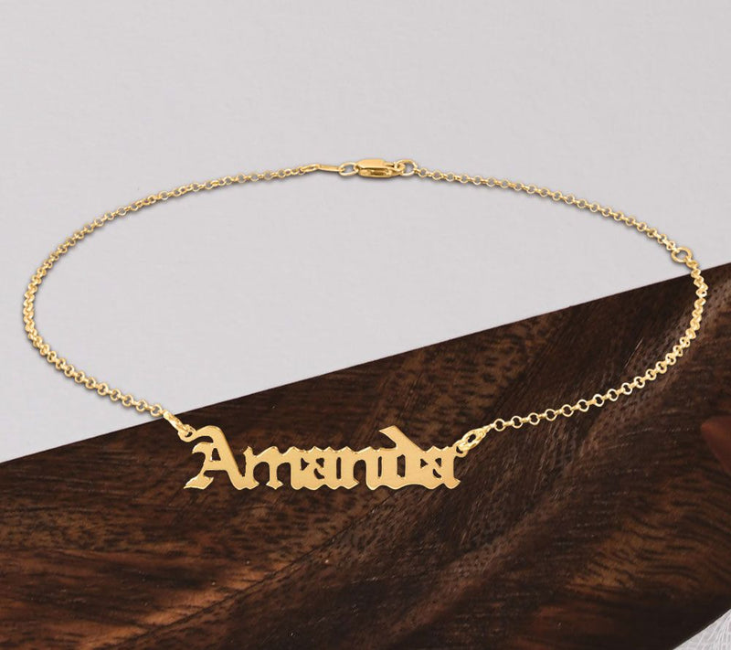 14K Gold Plated Personalized Adjustable Name An kle Bracelet — View 4
