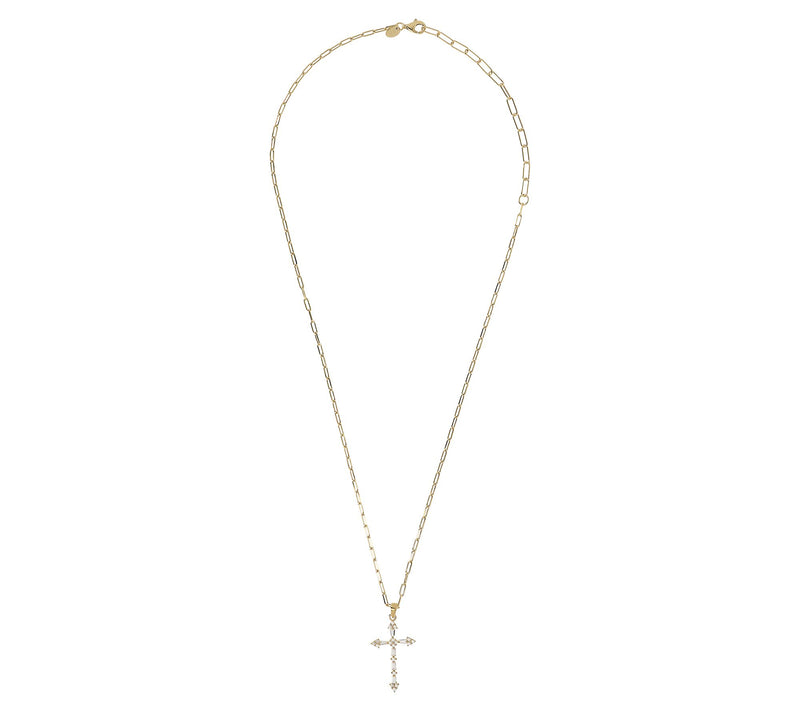 Diamonique Cross Pendant w/ Paperclip Link Chai n, Sterling — View 8