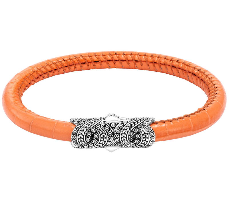JAI Sterling Silver & Croco Textured Leather Bracelet — View 5