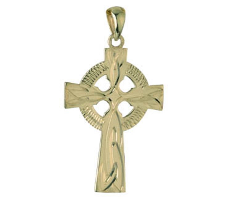 Solvar 14K Gold Engraved Celtic Cross Pendant — View 3