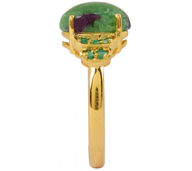 14K Gold Plated 3.50 cttw Ruby Zoisite & Emerald Ring — View 6