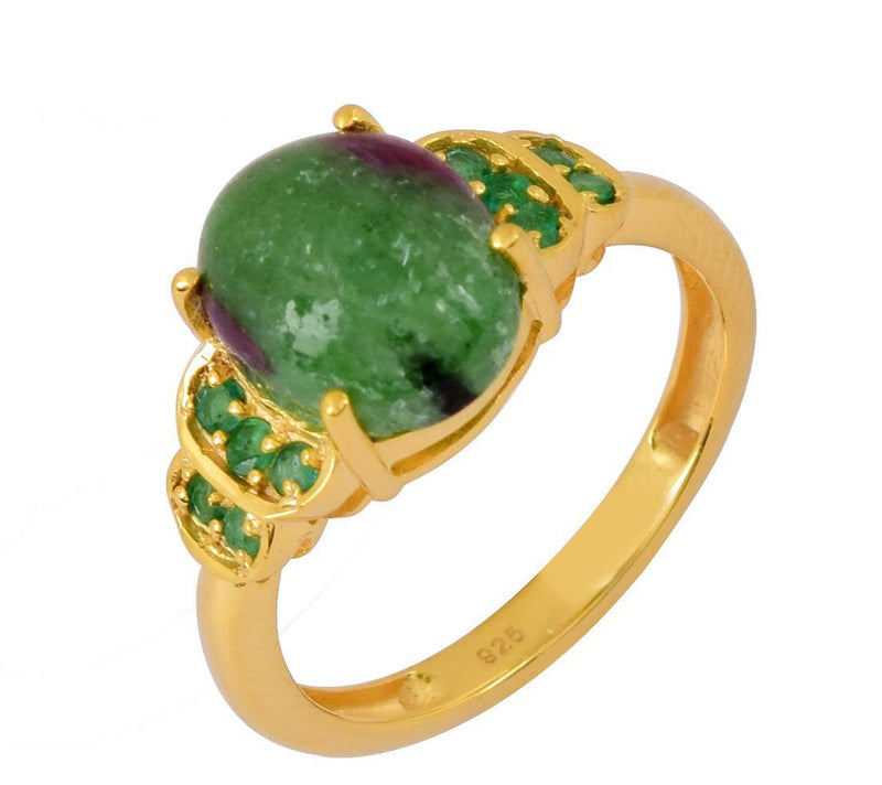 14K Gold Plated 3.50 cttw Ruby Zoisite & Emerald Ring — Main view