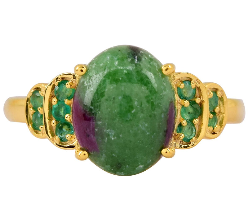 14K Gold Plated 3.50 cttw Ruby Zoisite & Emerald Ring — View 4