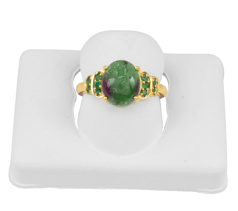 14K Gold Plated 3.50 cttw Ruby Zoisite & Emerald Ring — View 8