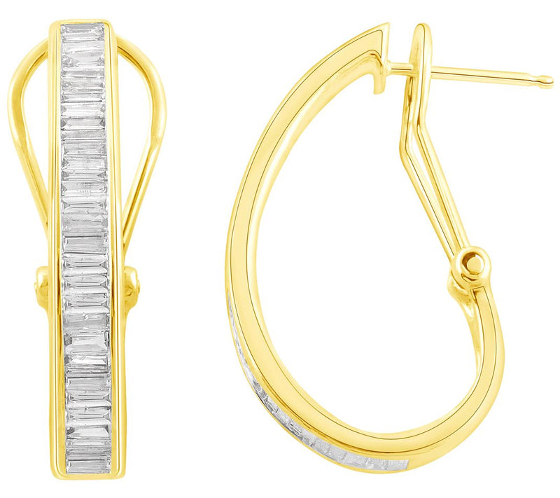Affinty 1.00 cttw Baguette Hoop Earrings, 14K Gold — View 5