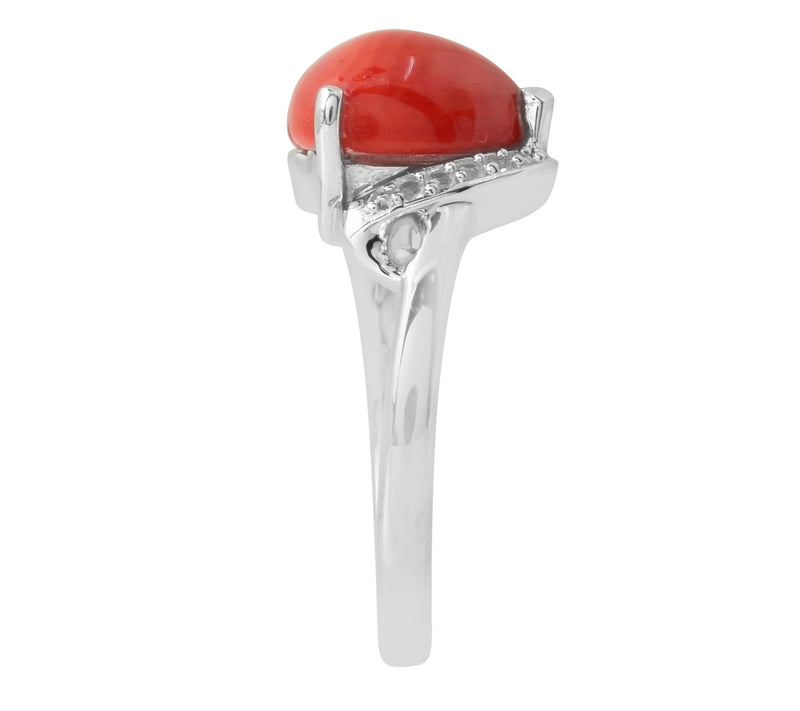 925 Sterling Red Bamboo Coral & White Topaz Ring — View 6