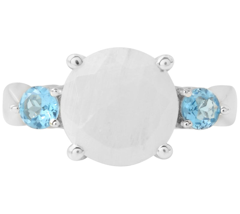 Sterling Silver Rainbow Moonst one & Swiss Blu e Topaz Ring — View 4
