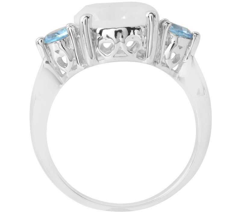 Sterling Silver Rainbow Moonst one & Swiss Blu e Topaz Ring — View 7