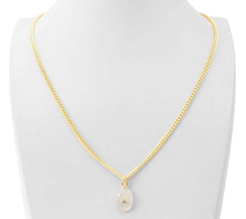 14K Gold Plated Moonstone & White Topaz Pendant w/ Chain — View 4