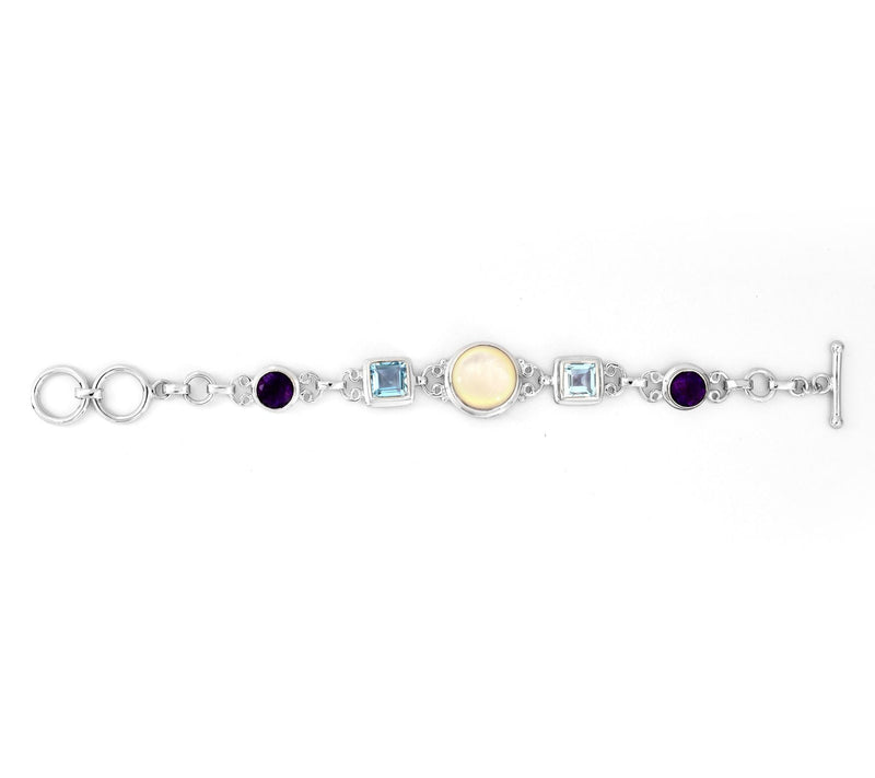 Sterling Silver Multi-Gemstone T-Bar Bracelet — Main view