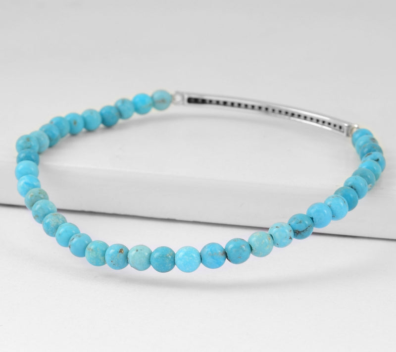 Sterling Silver Turquoise & Black Spinel Stretch Bracelet — View 7