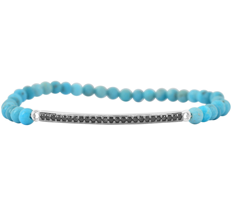 Sterling Silver Turquoise & Black Spinel Stretch Bracelet — View 4