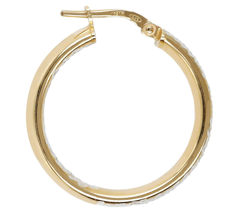 Italian Silver 1"  Diamond Cut Two-Tone Hoop Earrings — View 4