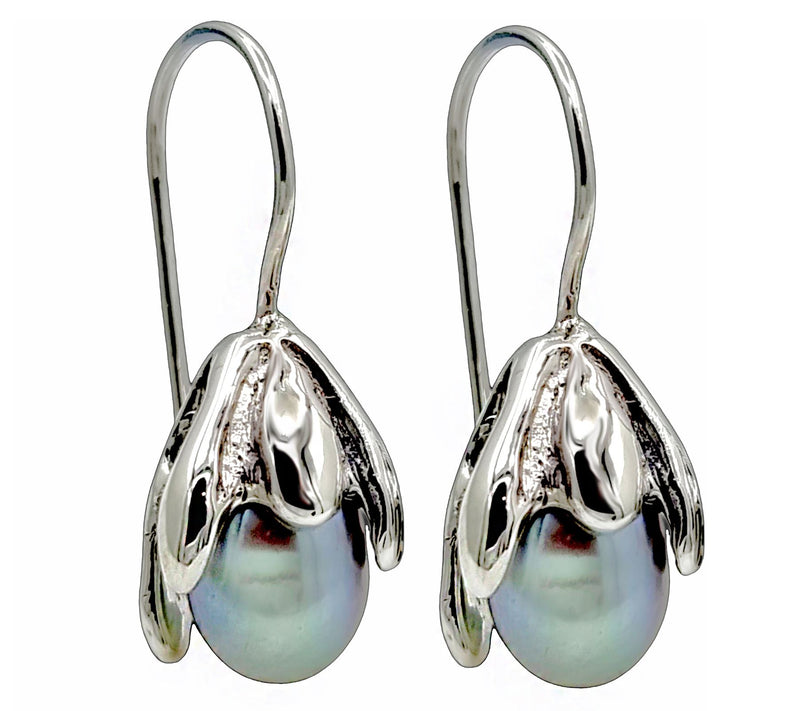 Hagit Sterling Silver Flower B ud Teardrop Pea rl Earrings Earrings — View 5