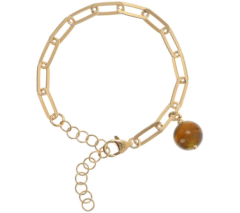 Italian Silver 18K Gold-Plated Gemstone Paperclip Bracelet — View 9