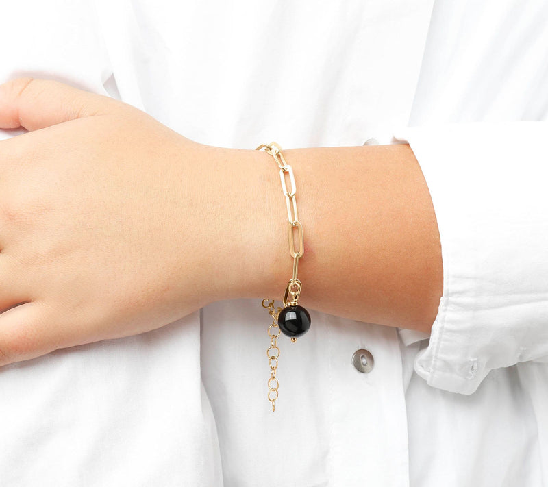 Italian Silver 18K Gold-Plated Gemstone Paperclip Bracelet — View 13