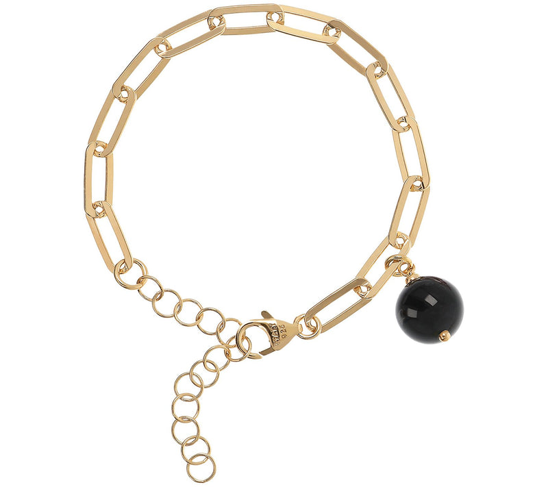 Italian Silver 18K Gold-Plated Gemstone Paperclip Bracelet — View 3