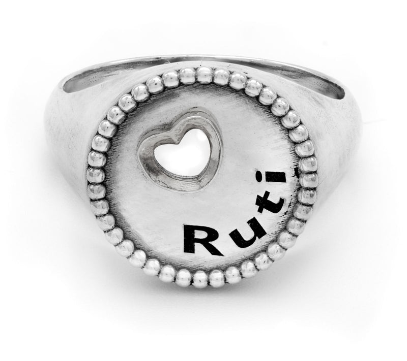 Or Paz Sterling Silver Engravable Heart Signet Ring — View 5