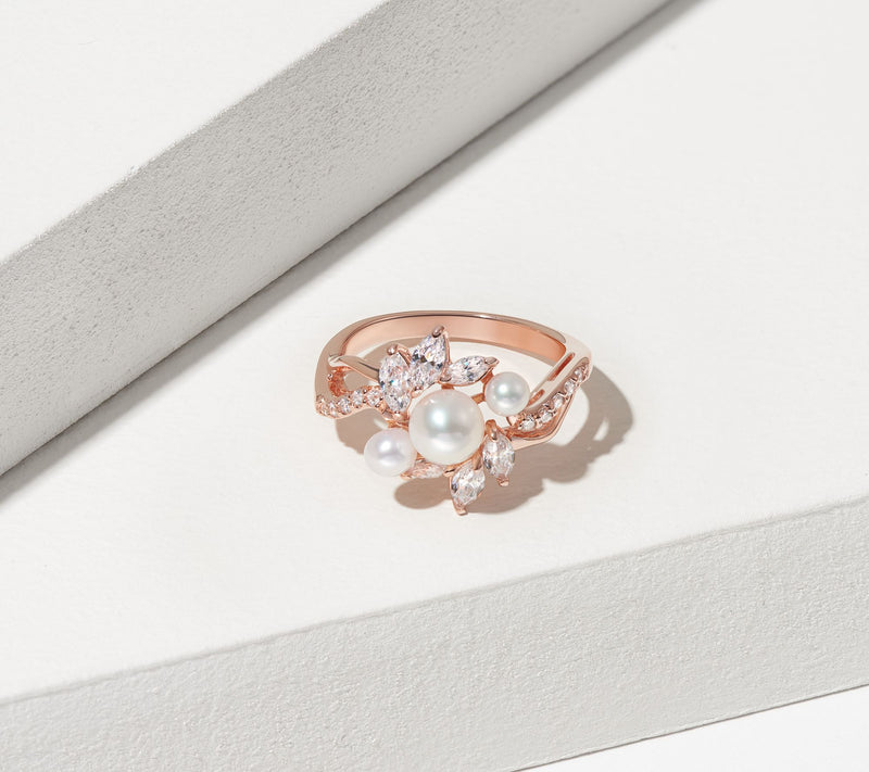 Diamonique 1.30 cttw Pearl Flower Ring, 18K Rose Gold Clad — View 2