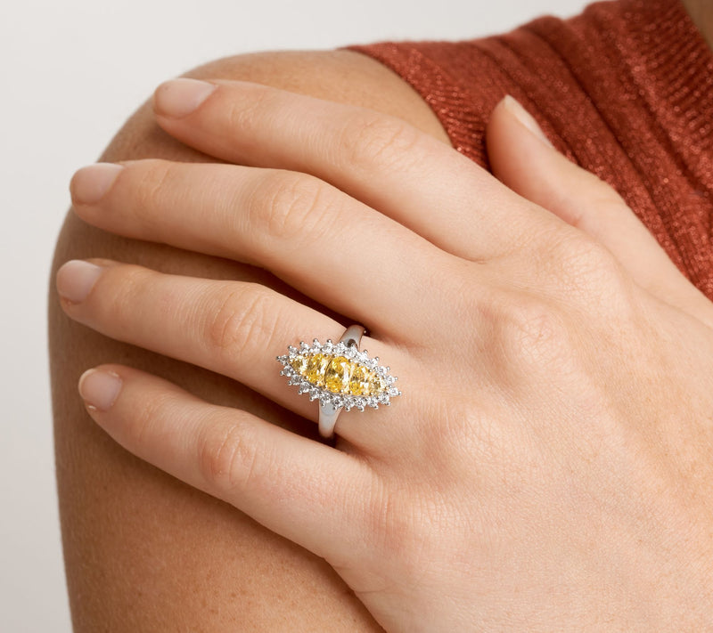 Diamonique Enlogated Canary Halo Ring, SterlingSilver — View 3
