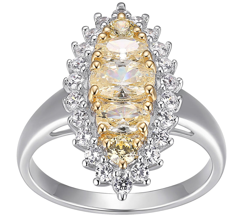 Diamonique Enlogated Canary Halo Ring, SterlingSilver — Main view