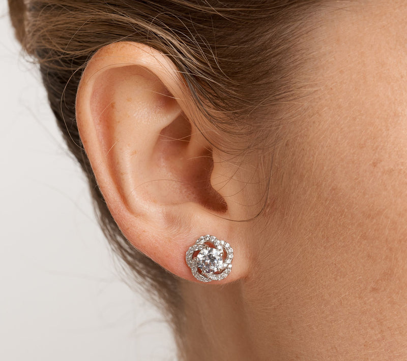 Diamonique 3.70 cttw Clover Halo Stud Earrings, Sterling — View 5