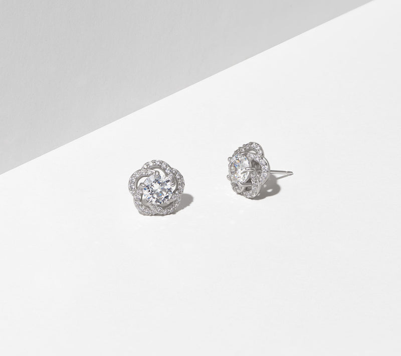 Diamonique 3.70 cttw Clover Halo Stud Earrings, Sterling — View 4