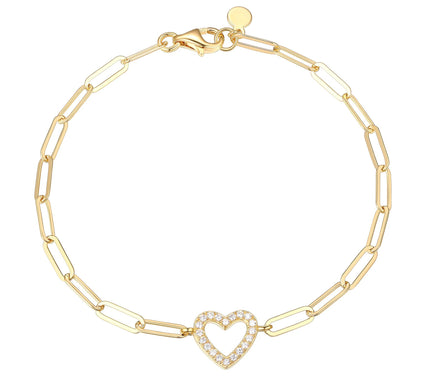 Diamonique Paperclip Link Bracelet, 18K Gold C lad