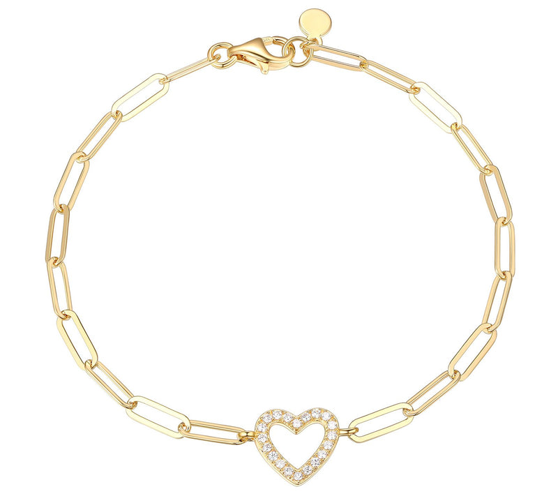 Diamonique Paperclip Link Bracelet, 18K Gold C lad — Main view