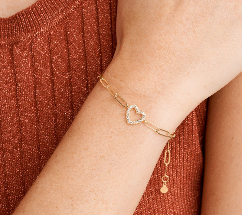 Diamonique Paperclip Link Bracelet, 18K Gold C lad — View 3
