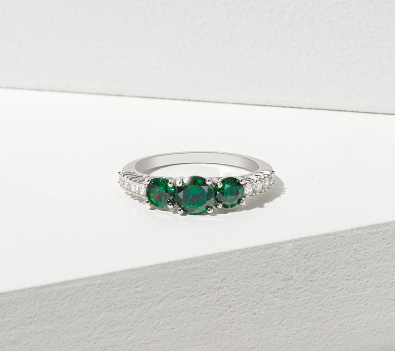 Diamonique & Simulated Green Tourmaline Ring, Serling Silver — View 2