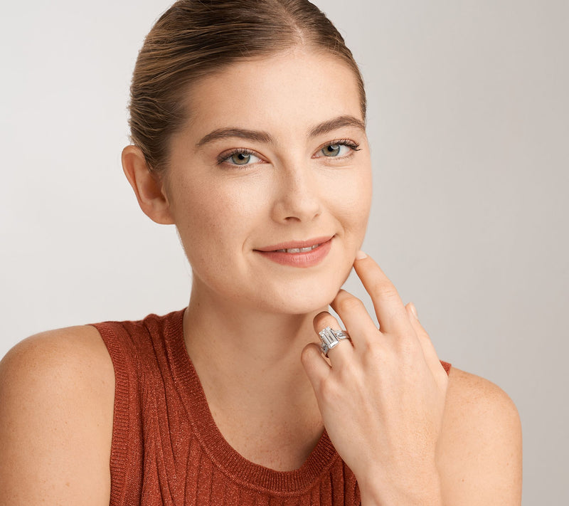 Diamonique 10.70 Baguette Fluted Ring, SterlingSilver — View 4