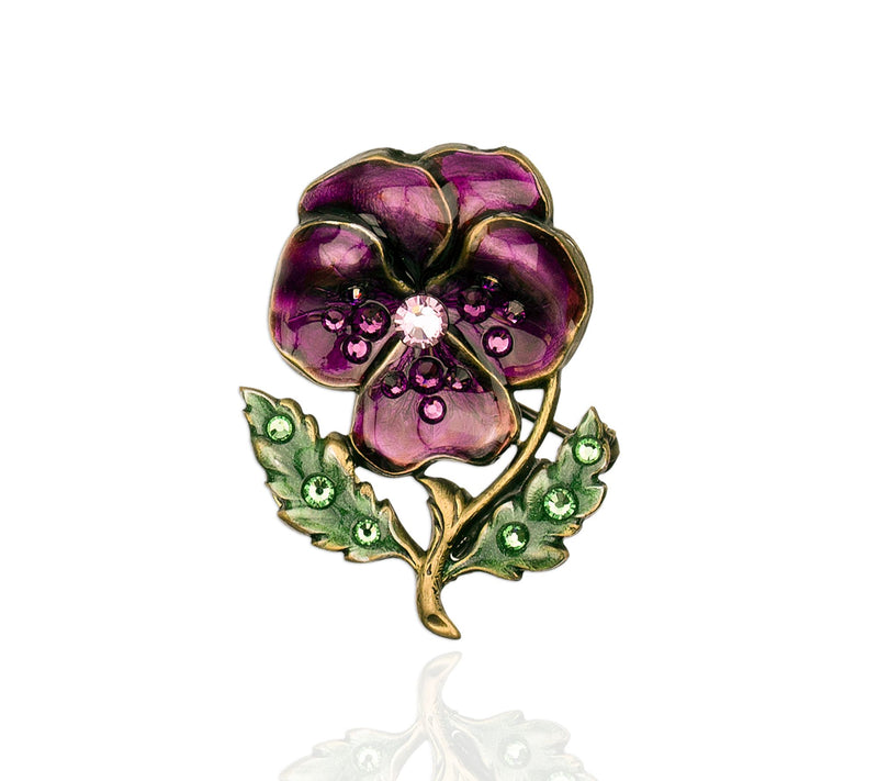 Anne Koplik Crystal Enamel Purple Pansy Pin — Main view