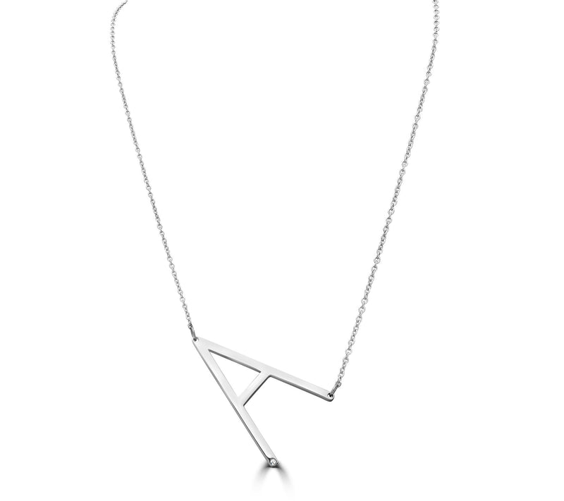 Steel by Design Slanted Crystal Initial Necklac e — Main view