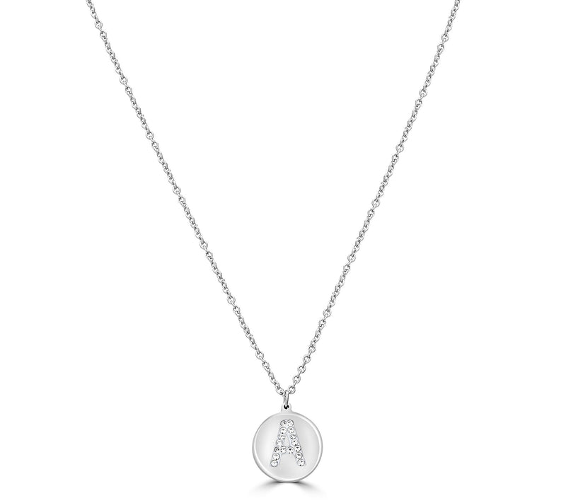 Steel by Design Crystal Initial Disc Pend ant w/ Chain — View 2