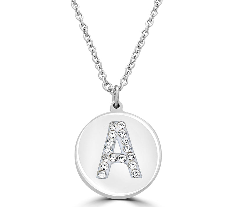 Steel by Design Crystal Initial Disc Pend ant w/ Chain — Main view