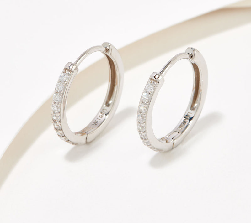 Diamonique x Courtney Khondabi 16mm Huggie Hoops, Sterling — View 5