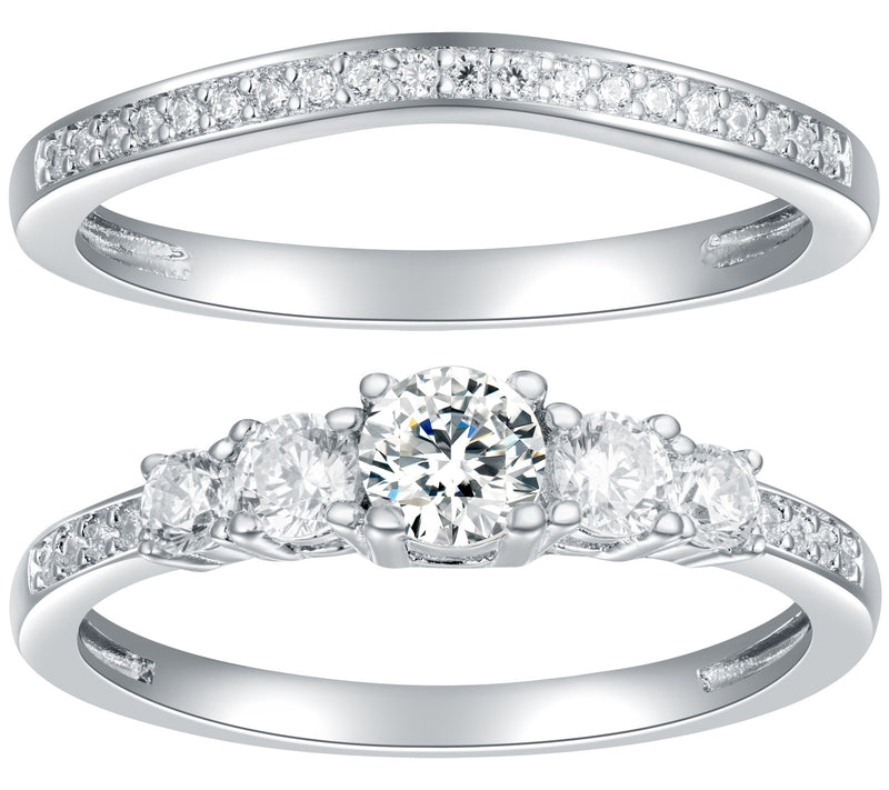 Diamonique 2-Piece 5-Stone Round-Cut Bridal Ring Set, Sterling — Main view