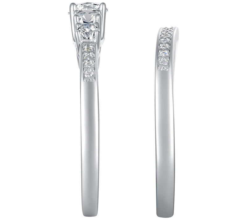 Diamonique 2-Piece 5-Stone Round-Cut Bridal Ring Set, Sterling — View 2