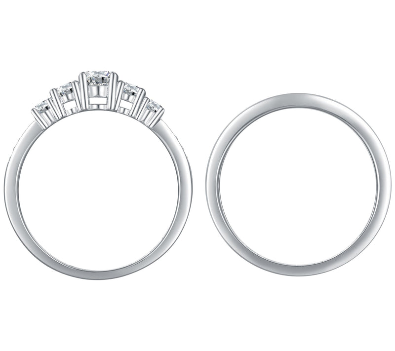 Diamonique 2-Piece 5-Stone Round-Cut Bridal Ring Set, Sterling — View 3