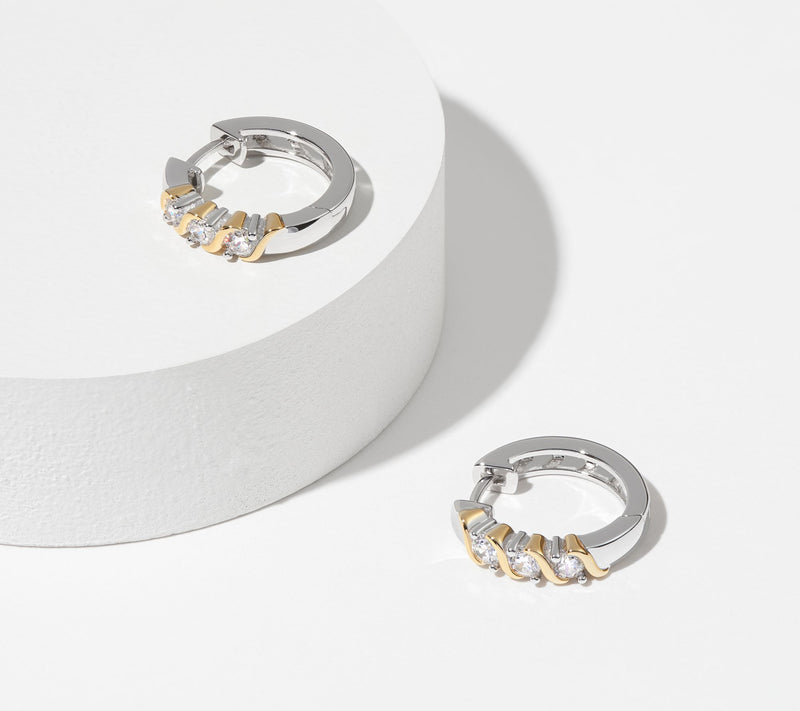 Diamonique 1.30 cttw Two-Tone Huggie Hoop Earrings, Sterling — View 4