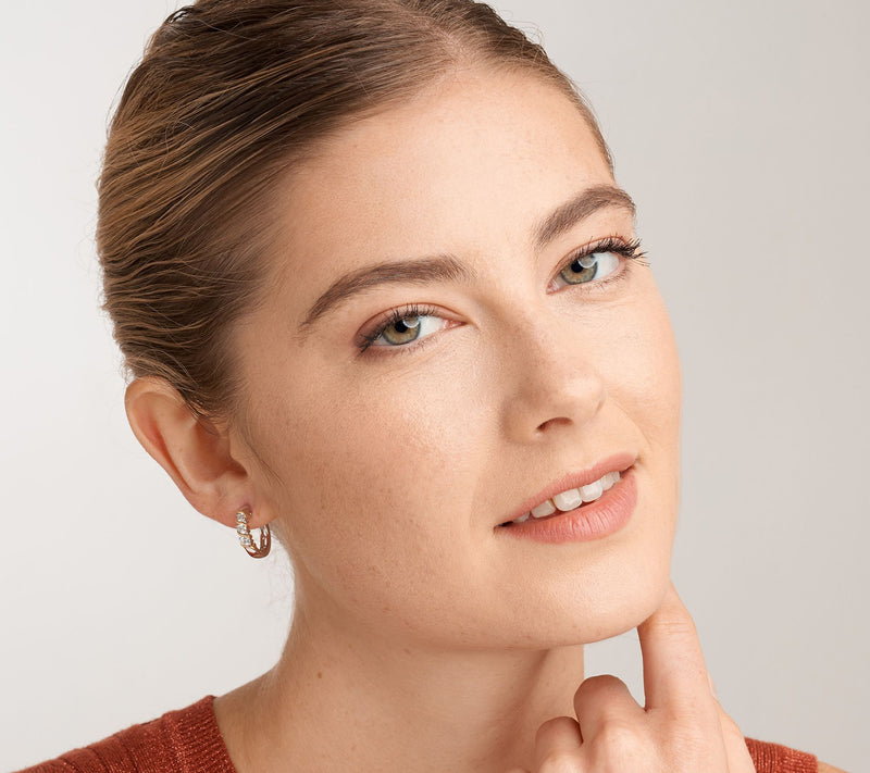 Diamonique 1.30 cttw Two-Tone Huggie Hoop Earrings, Sterling — View 6