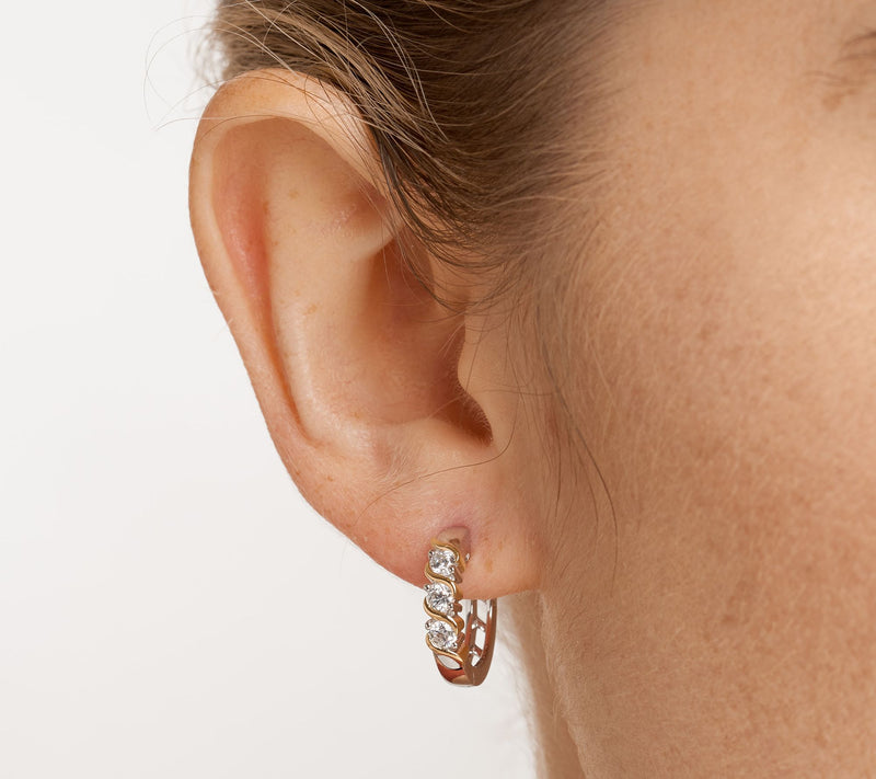 Diamonique 1.30 cttw Two-Tone Huggie Hoop Earrings, Sterling — View 5