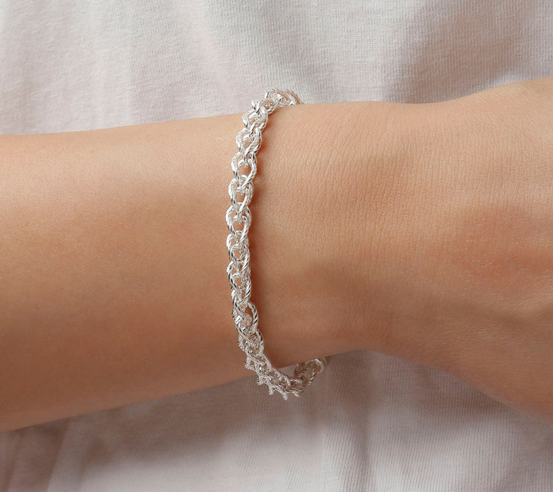 UltraFine Silver Textured Spiga Link Bracelet,2g — View 5