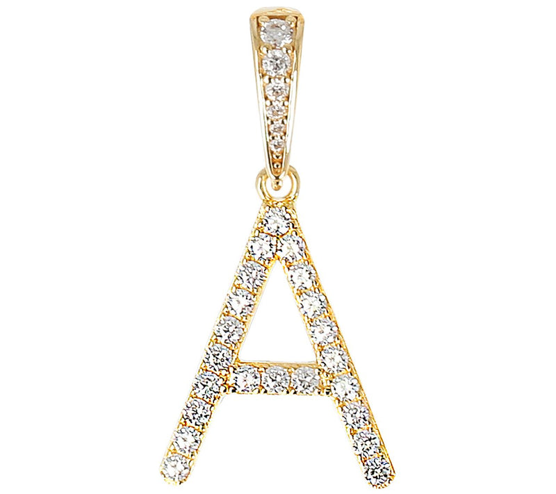 Diamonique Bold Initial Enhancer Pendant, 14K Gold Clad — View 3