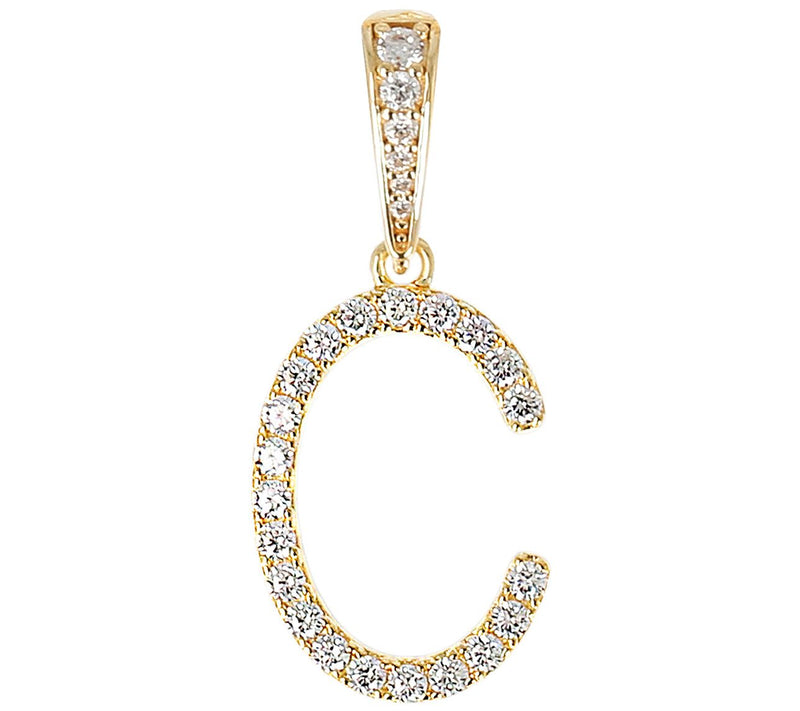 Diamonique Bold Initial Enhancer Pendant, 14K Gold Clad — View 7