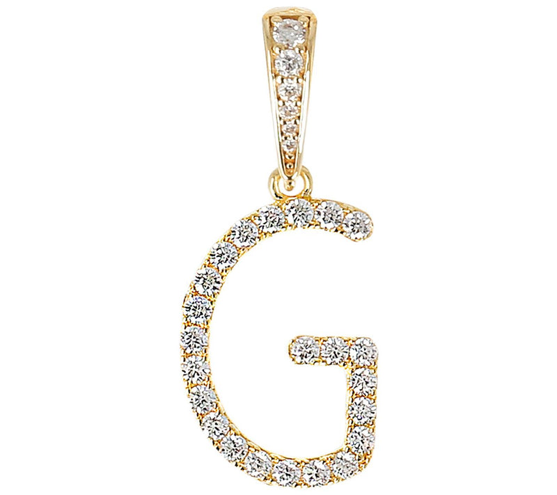 Diamonique Bold Initial Enhancer Pendant, 14K Gold Clad — View 15