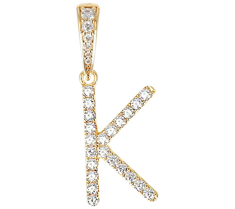 Diamonique Bold Initial Enhancer Pendant, 14K Gold Clad — View 23
